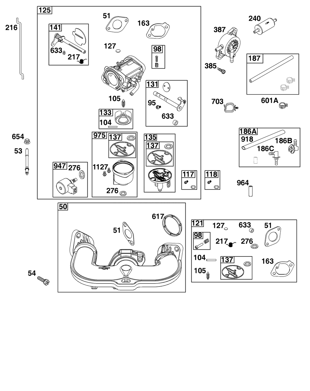 Carburetor And Fuel Supply Group Diagram and Parts List for 40U877-0025-G1  Briggs and Stratton Engine